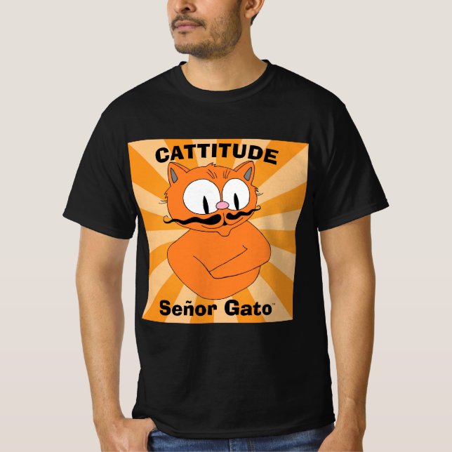 Camiseta CATTITUDE Señor Gato™ Personalizado Mustache Cat (Anverso)