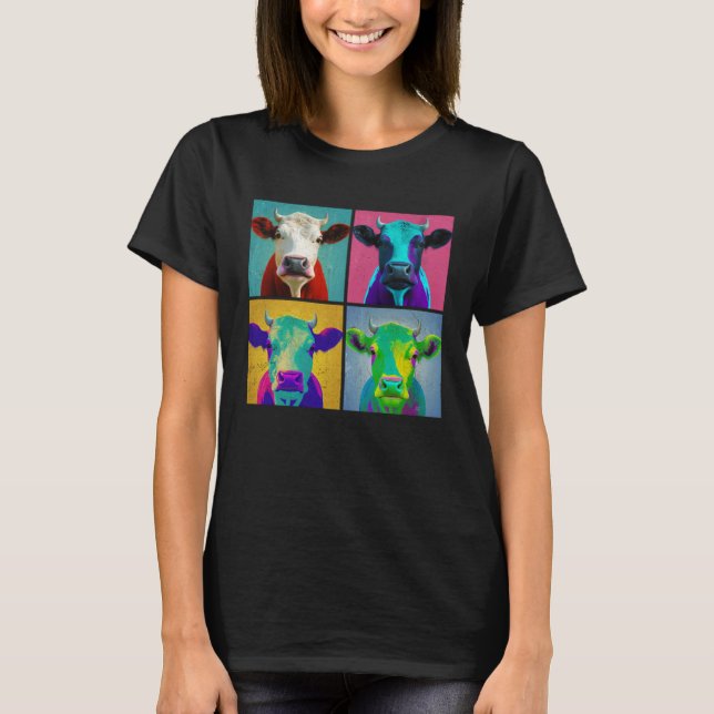 Camiseta Cattle Pop Illustration Colorful Animal Women Men  (Anverso)