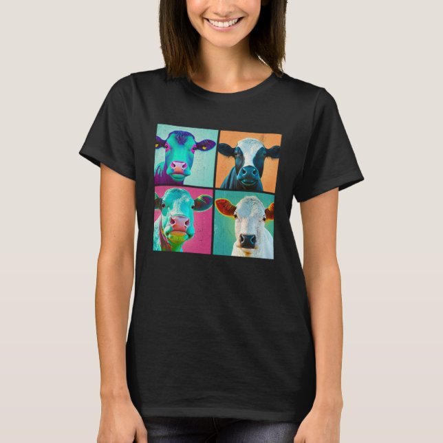 Camiseta Cattle Pop Illustration Colorful Animal Women Men (Anverso)
