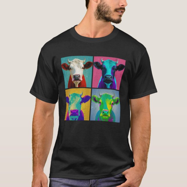 Camiseta Cattle Pop Illustration Colorful Animal Women Men  (Anverso)