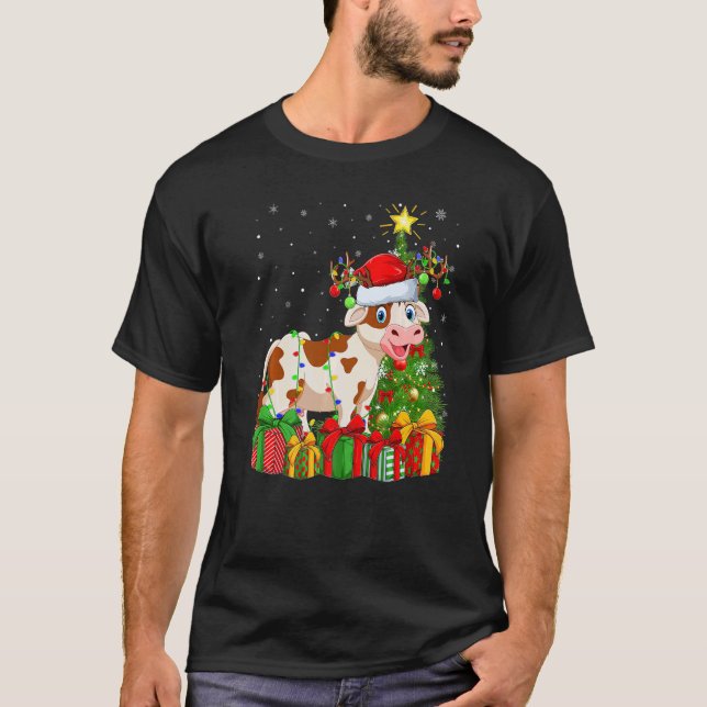Camiseta Cattle  Xmas Holiday Santa Cattle Christmas Tree (Anverso)
