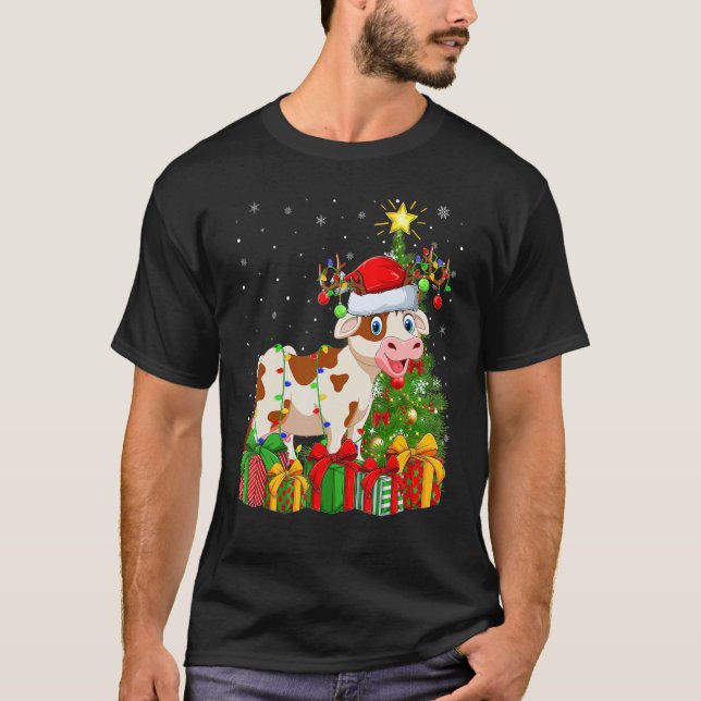 Camiseta Cattle   Xmas Holiday Santa Cattle Christmas Tree (Anverso)