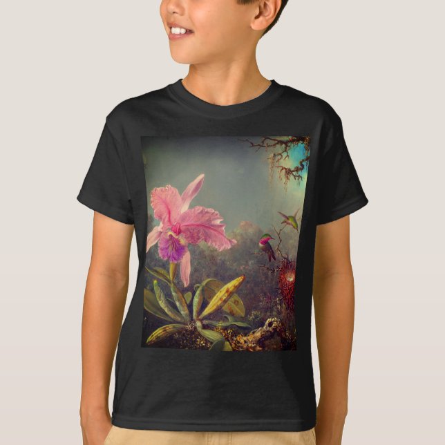 Camiseta Cattleya Orchid y tres Hummingbirds Heade (Anverso)