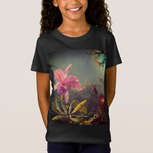 Camiseta Cattleya Orchid y tres Hummingbirds Heade (Anverso)