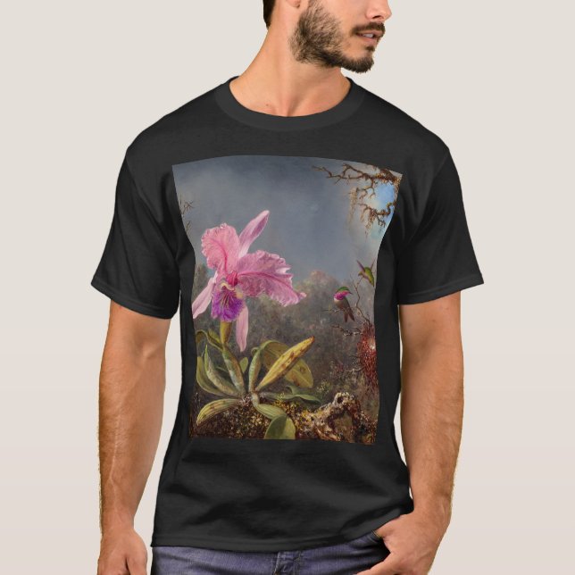 Camiseta Cattleya Orchid y tres Hummingbirds por Heade (Anverso)