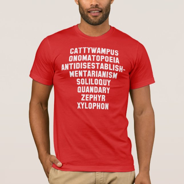 Camiseta Cattywampus, onomatopeya, Antidisestablishmentari (Anverso)