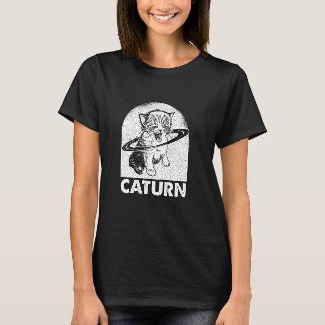 Camiseta Caturn Space Galaxy Saturn Cat Kitten Planeta (Anverso)