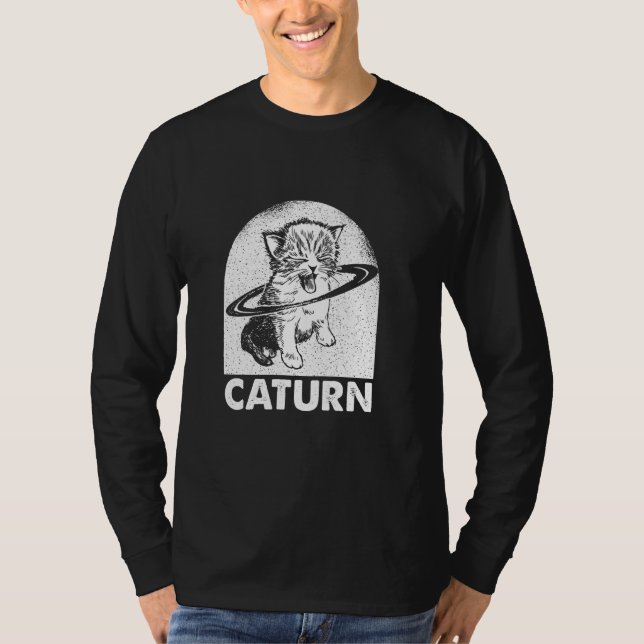 Camiseta Caturn Space Galaxy Saturn Cat Kitten Planeta (Anverso)