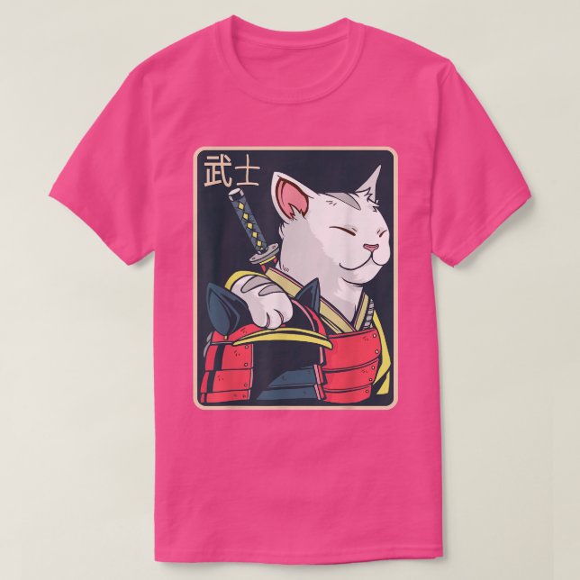 Camiseta Catzilla - Arte de gato japonés - Espada Katana -  (Diseño del anverso)