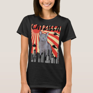 Camiseta Catzilla azul ruso cato japonés retro divertido 1