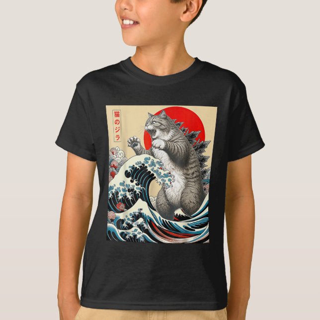Camiseta Catzilla Cat Arte japonés (Anverso)