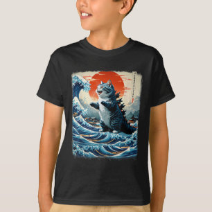 Camiseta Catzilla Cat Arte japonés Divertida aventura gata