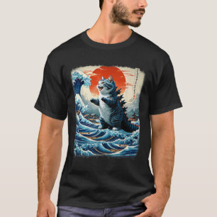 Camiseta Catzilla Cat Arte japonés Divertida aventura gata