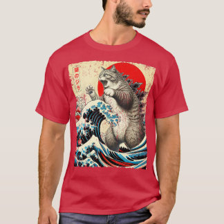 Camiseta Catzilla Cat Arte Japonés Funny Pillow