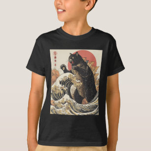 Camiseta Catzilla Cat Arte Japonés Gracioso Gato Para Hombr