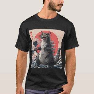 Camiseta Catzilla Cat Arte Japonés Gracioso Regalos De Gato