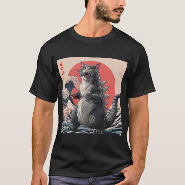 Camiseta Catzilla Cat Arte Japonés Gracioso Regalos De Gato (Anverso)