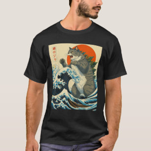 Camiseta Catzilla Cat Arte Japonés Gracioso Regalos De Gato