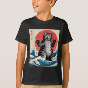Camiseta Catzilla Cat Arte Japonés Gracioso Regalos De Gato