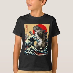 Camiseta Catzilla Cat Arte Japonés Gracioso Regalos De Gato