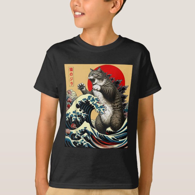 Camiseta Catzilla Cat Arte Japonés Gracioso Regalos De Gato (Anverso)