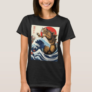 Camiseta Catzilla Cat Arte Japonés Gracioso Regalos De Gato