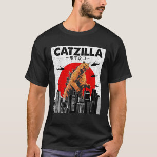 Camiseta Catzilla Cat Arte Japonés Gracioso Regalos De Gato