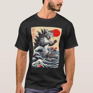 Camiseta Catzilla Cat Arte Japonés Gracioso Regalos De Gato