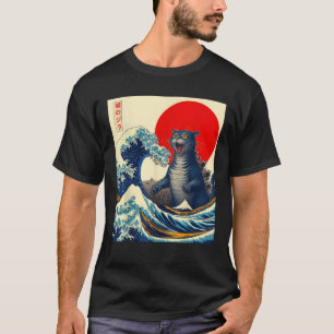 Camiseta Catzilla Cat Arte Japonés Gracioso Regalos De Gato