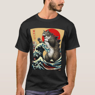 Camiseta Catzilla Cat Arte Japonés Gracioso Regalos De Gato