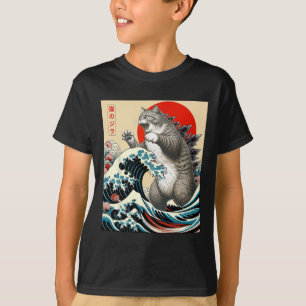 Camiseta Catzilla Cat Arte Japonés Gracioso Regalos De Gato