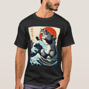 Camiseta Catzilla Cat Arte Japonés Gracioso Regalos De Gato