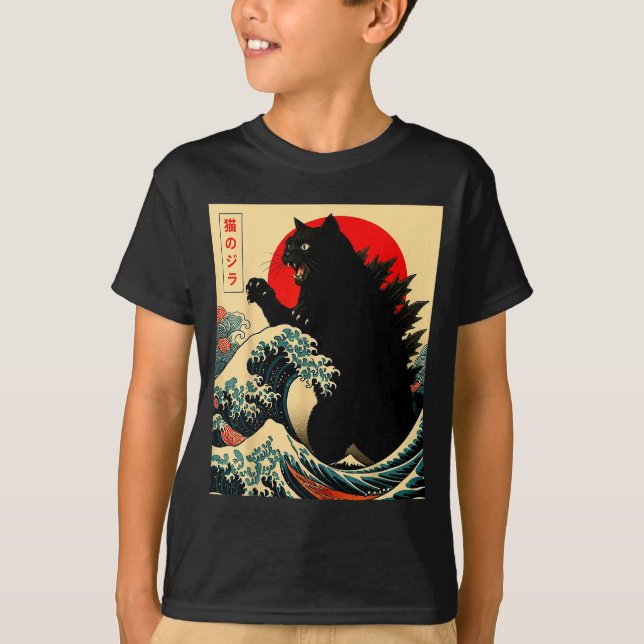 Camiseta Catzilla Cat Japanese Art Funny For Men Women Boy  (Anverso)