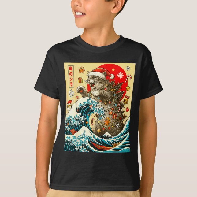 Camiseta Catzilla Cat Japanese Art Funny Xmas For Men Women (Anverso)