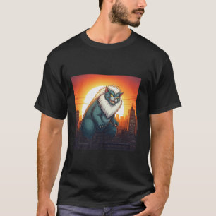 Camiseta Catzilla Cat Japonesa Graciosa de Arte Gato Hombre