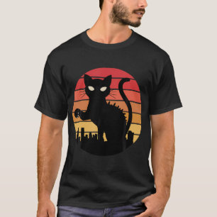 Camiseta Catzilla Cat Japonesa Sunset Retro Cuidada Para Ho