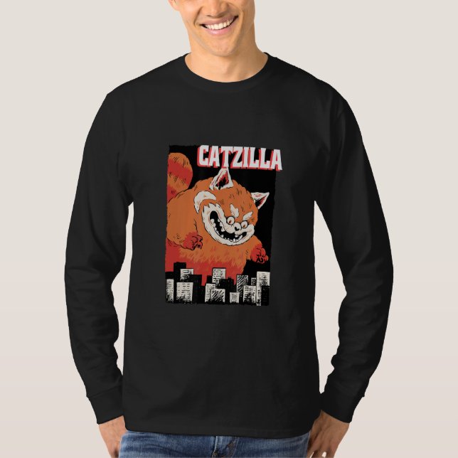 Camiseta Catzilla Cat Kitten Japan Humour Present T-Shirt (Anverso)