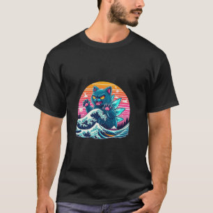 Camiseta Catzilla Cat Kitten Japón Gran Ola Para Hombres Mu