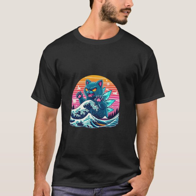 Camiseta Catzilla Cat Kitten Japón Gran Ola Para Hombres Mu (Anverso)
