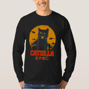 Camiseta Catzilla Cat Retro Sunset Japonés Kitten