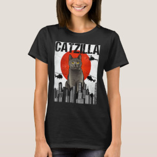 Camiseta Catzilla Chartreux Gato divertido japonés vintage