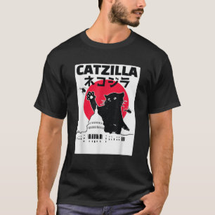 Camiseta Catzilla Ciudad del atardecer de gato japonés retr