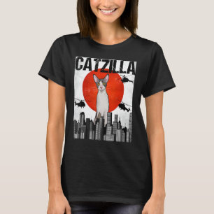 Camiseta Catzilla Cornish Rex Cat Funny Vintage japonesa