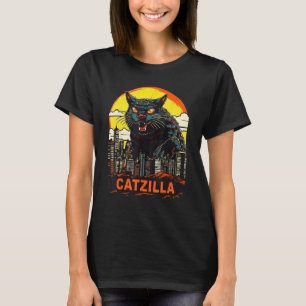 Camiseta Catzilla De Gato Gatito Gigante En Una Ciudad Catz