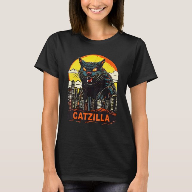 Camiseta Catzilla De Gato Gatito Gigante En Una Ciudad Catz (Anverso)