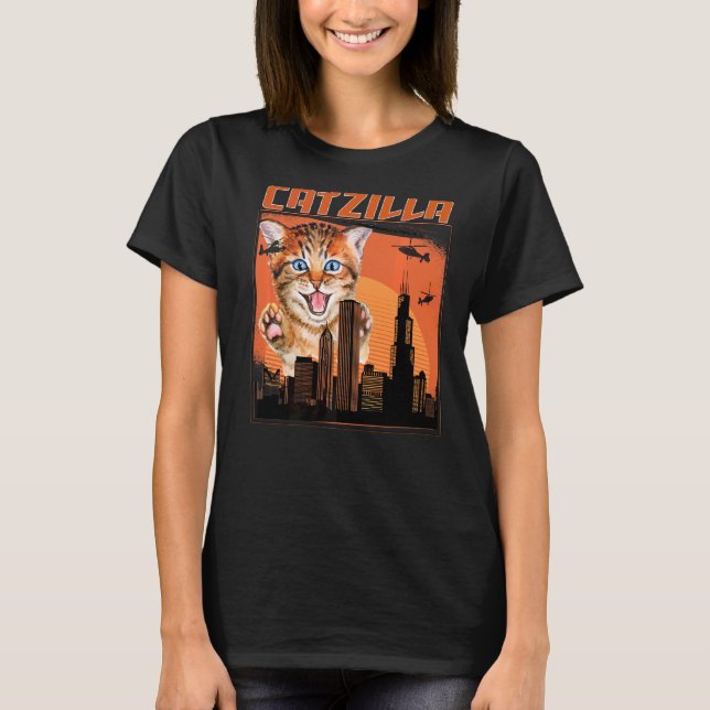 Camiseta Catzilla de Vintage Cute Kitten Siempre Hambriento (Anverso)