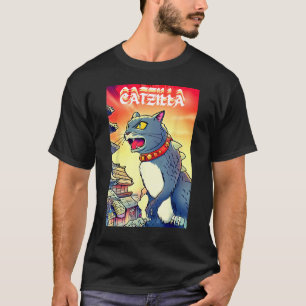 Camiseta Catzilla Divertida Parodia Gato Gatito Mascota