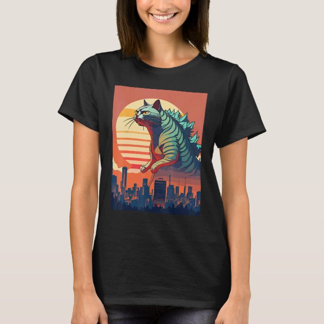 Camiseta Catzilla Divertida Parodia Monstruo Lindo (Anverso)