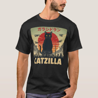Camiseta Catzilla Divertido Retro Kaiju Gato Negro Monstruo