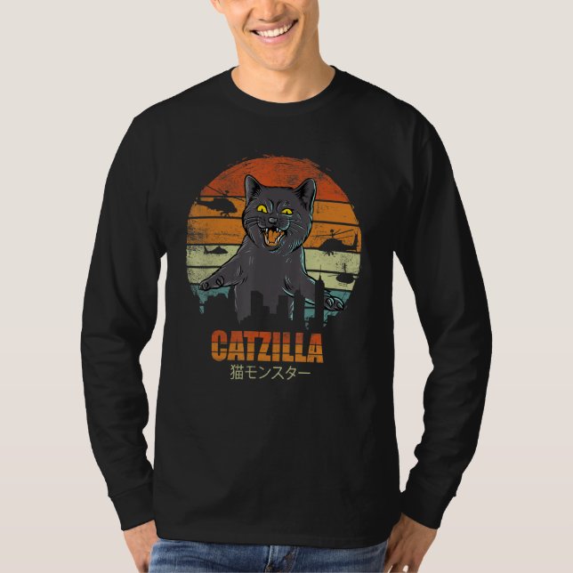 Camiseta Catzilla Funny Cat Lover Love Kitts estilo retro (Anverso)